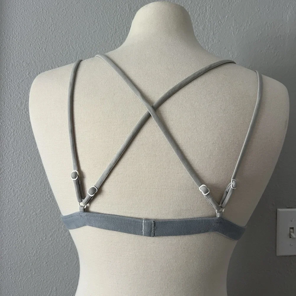 Victorias Secret Mesh Bralette Triangle Cups Adjustable Dot Lace Large Grey Gray